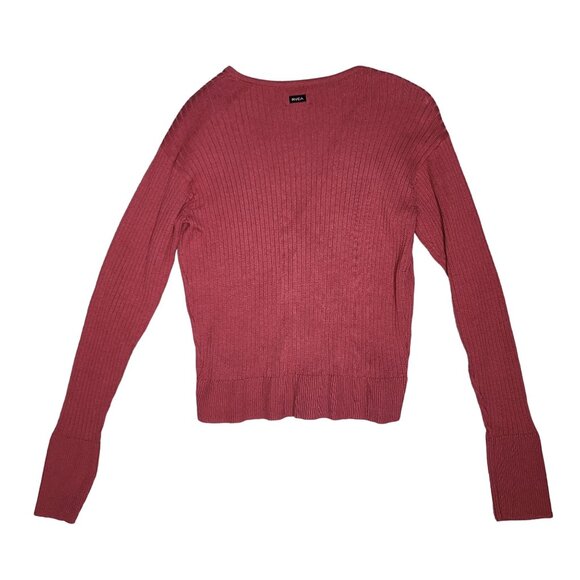 RVCA Women's Ribbed Knit faux Wrap Sweater Red XS - Picture 3 of 4